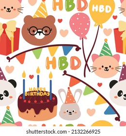 seamless pattern hand drawing cartoon birthday stuff. for kids wallpaper, fabric print, textile, gift wrapping paper