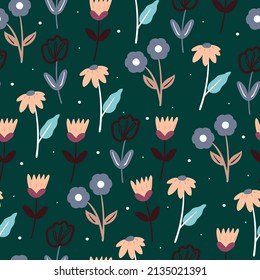 seamless pattern hand drawing cartoon flower and leaves. for fabric print, textile, gift wrap paper