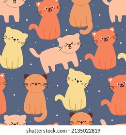 seamless pattern hand drawing cartoon cat for kids wallpaper, fabric print, textile, gift wrap paper