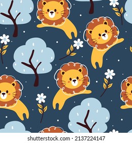 seamless pattern hand drawing cartoon tiger and plant. animal drawing for fabric print, textile, gift wrap paper