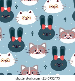 seamless pattern hand drawing cartoon bunny and cat. animal drawing for fabric print, textile, gift wrap paper