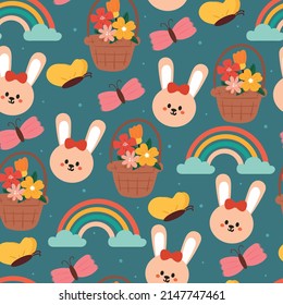 seamless pattern hand drawing cartoon bunny and cute element. for fabric print, textile