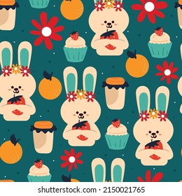 seamless pattern hand drawing cartoon bunny, cupcake. for kids wallpaper, fabric print, textile