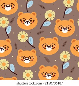 seamless pattern hand drawing cartoon bear and flower. animal drawing for fabric print, textile, gift wrap paper