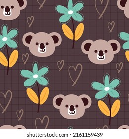 nahtlose Muster handzeichnen Cartoon koala und Blume. süße Tapete für Kinder, Stoffdruck