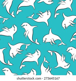 seamless pattern with hand drawing dolphin doodle sketch