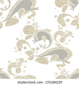 seamless pattern with hand drawing dolphin doodle sketch