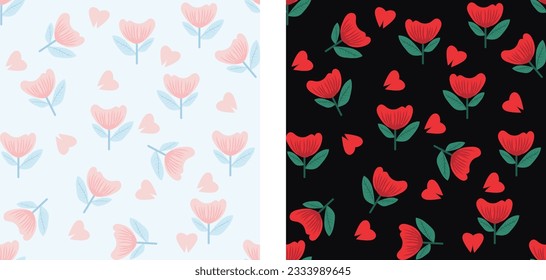 Patrón sin fisuras de flores a mano dibujando en un fondo pastel