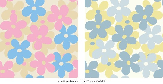 Patrón sin fisuras de flores a mano dibujando en un fondo pastel
