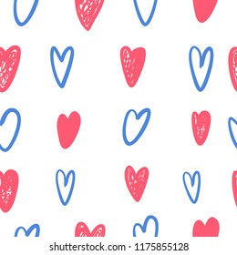 Seamless pattern with hand drawing hearts. Vector illustration.