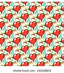 Seamless pattern of hand drawing hearts.
