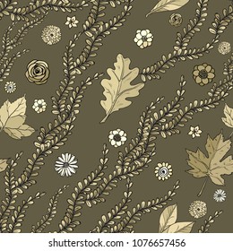 Seamless pattern with Hand drawing herbs and plants