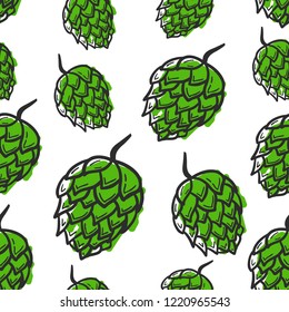 Seamless pattern with hand drawing hop on white background