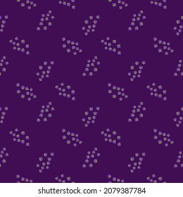 Seamless pattern with hand drawing lily of the valley on dark purple background. Vector floral template in doodle style. Gentle summer botanical texture for fabric, wrapping paper, wallpaper.