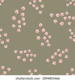 Seamless pattern with hand drawing lily of the valley on pastel green background. Vector floral template in doodle style. Gentle summer botanical texture for fabric, wrapping paper, wallpaper.