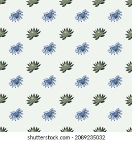 Patrón sin brillo con loto dibujado a mano sobre fondo verde claro. Plantilla vectorial floral en estilo doodle. Suave textura botánica de verano para tela, papel de envoltura, papel tapiz.
