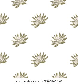 Nahtloses Muster mit handgezeichnetem Lotus auf weißem Hintergrund. Vektor-Blumenvorlage im Doodle-Stil. Ruhige sommerliche botanische Textur für Stoff, Wickelpapier, Tapete.