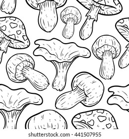 Seamless pattern of hand drawing mushroom on white background