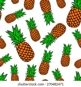 Seamless pattern with hand drawing pineapples.