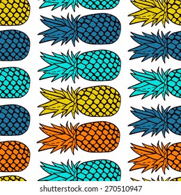 Seamless pattern with hand drawing pineapples.