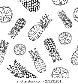 Seamless pattern with hand drawing pineapples.