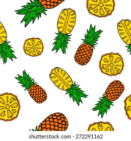 Seamless pattern with hand drawing pineapples.
