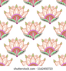 seamless pattern of hand drawing pink lotus flower design for printing textile or paper, vector illustration