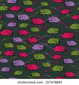 Seamless pattern with hand drawing rats. 