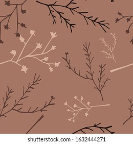 Seamless pattern. Hand drawing vector. Natural coloring, branches. For wrapping paper, cards, backgrounds, textiles