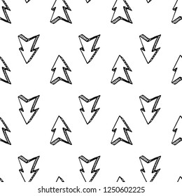 Seamless pattern hand drawn 3D arrow doodle icon. Hand drawn black sketch. Sign symbol. Decoration element. Isolated on white background. Flat design. Vector illustration.