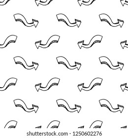 Seamless pattern hand drawn 3D arrow doodle icon. Hand drawn black sketch. Sign symbol. Decoration element. Isolated on white background. Flat design. Vector illustration.