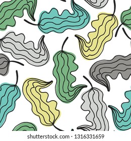 Seamless pattern with hand drawn abstract leaves on white background. Vetor illustration.