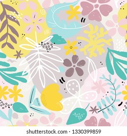 Seamless pattern with hand drawn abstract flowers  in a gentle color. Vetor illustration.