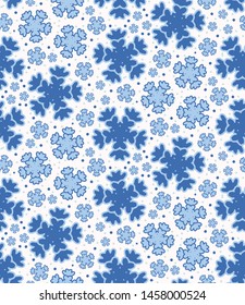 Seamless pattern. Hand drawn abstract winter snowflakes. Stylish crystal stars on white background. Elegant simple holiday all over print. Festive gift wrapping paper yule illustration. Vector swatch.