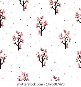 Seamless Pattern Hand Drawn Abstract Branches Cherry Blossom