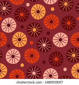 Seamless pattern with hand drawn abstract flowers in flat style. Floral background for design, fabric or wrapping paper. Vector illustration