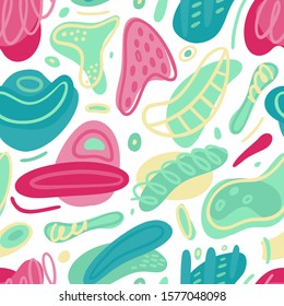 Seamless pattern with hand drawn abstract shapes. Spotted figures. Unique design. Creative background. Modern art. Freehand style  Vector illustration