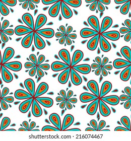 Seamless pattern with hand drawn abstract flowers. Clipping mask is used, vector illustration.