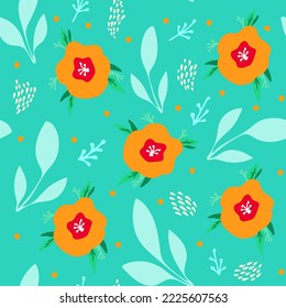 Seamless pattern with hand drawn abstract flowers and elements,botanical illustration for wrapping and textile,minimalist print,floral motif for wallpaper,holiday decoration.
