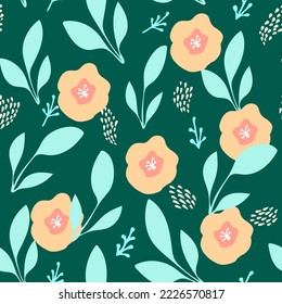 Seamless pattern with hand drawn abstract flowers and elements,botanical illustration for wrapping and textile,floral motif for wallpaper,home decor,accessories,sublimation print design.
