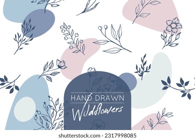 Seamless pattern with hand drawn abstract shapes and floral elements. Vector illustration. background design template