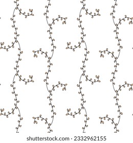 Seamless pattern with hand drawn abstract wildflowers. Line art meadow flowers on white background