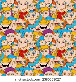 Seamless pattern with hand drawn abstract faces. Vector illustration for printing on any surface