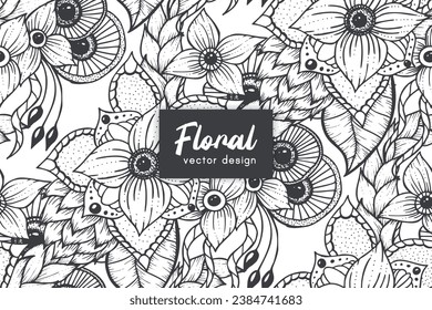 Seamless pattern with hand drawn abstract shapes and floral elements. Vector illustration. backgrounds