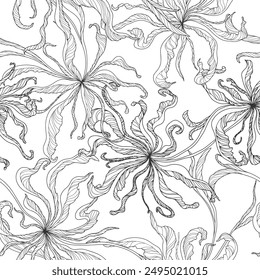 Seamless pattern with hand drawn abstract flowers. Hand drawn simple background.