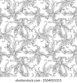 Seamless pattern with hand drawn abstract flowers. Simple line illustration.