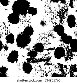 Seamless pattern with hand drawn abstract ink texture with grunge polka dot. Black and white endless vector background