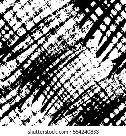 Seamless pattern with hand drawn abstract ink texture with brush strokes. Black and white endless vector background