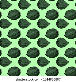 Seamless pattern with hand drawn acorn squash. Endless texture with vegetables on light green background for your design