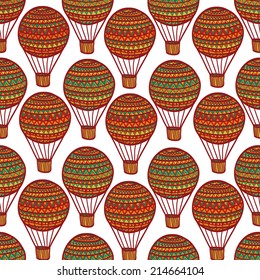 Seamless pattern with hand drawn air balloon. Clipping mask is used. Vector illustration. Hot air balloon.